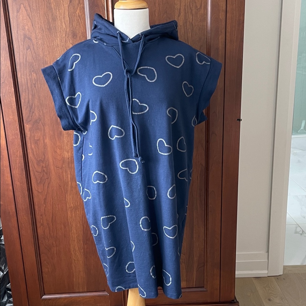 Women's Blue Heart Patterned Hooded Dress